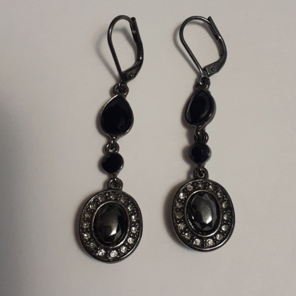 Givenchy Black Gunmetal Hematite & Crystal Drop Earrings